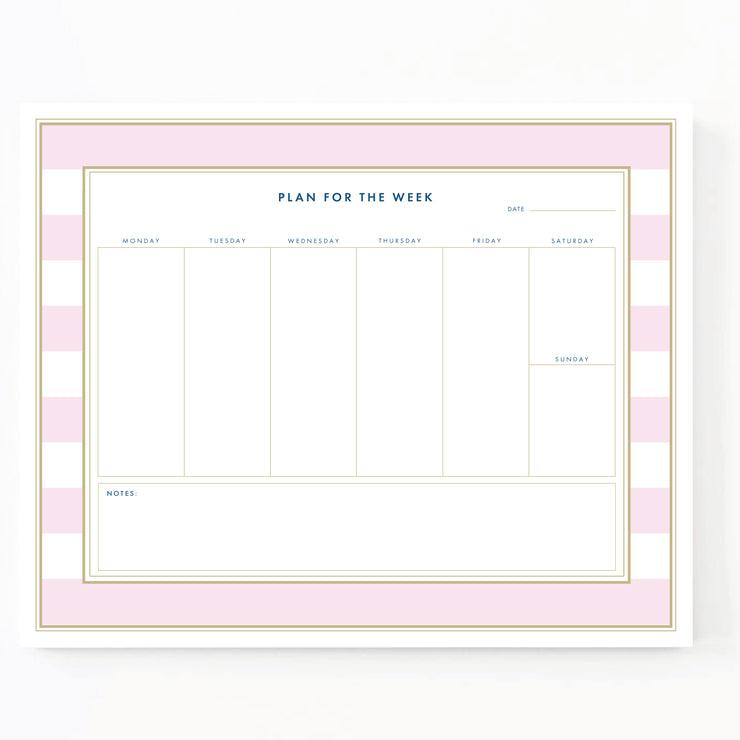 Weekly Desk Pad Pink Stipes