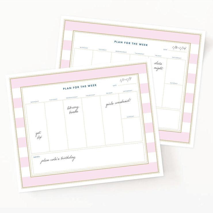 Weekly Desk Pad Pink Stipes